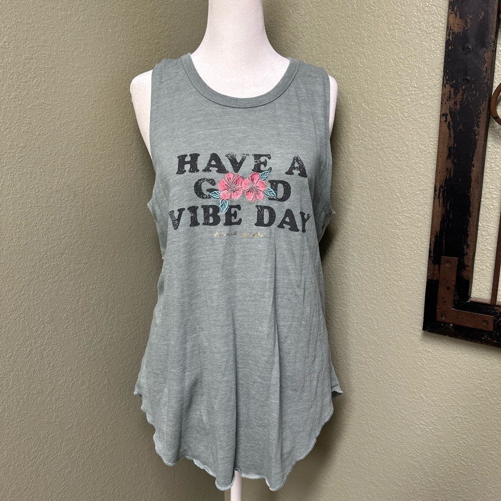 Spiritual Gangster grey have a good vibe day open back workout tank